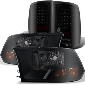 For 1500 2500 3500 Pickup Truck Black Smoked Halogen Type Headlights + Led Tail lights Combo