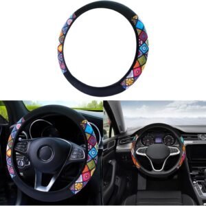 Elastic Steering Wheel Cover, Elastic Steering Wheel Cover Without Inner Ring, Car Steering Wheel Cover, Checked Printed Stretch Duplex Steering Wheel Cover, Non-Slip Universal Car Steering