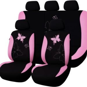 Butterfly car seat Covers ful Set Fashion Universal Lady Woman Female Rear Bench Split Colorized (Pink, Full Set -- Lace)
