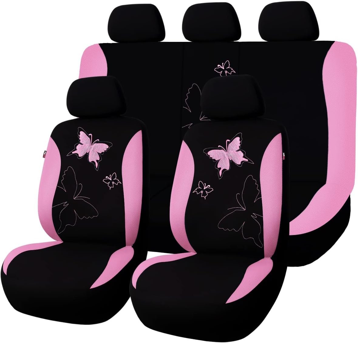 Butterfly car seat Covers ful Set Fashion Universal Lady Woman Female Rear Bench Split Colorized (Pink, Full Set -- Lace)