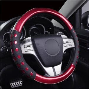 Car Steering Wheel Cover, Microfibre Leather Steering Wheel Cover, Non-Slip Universal 38 cm Steering Wheel Cover, Steering Wheel Cover, Laser Brushed Leather (Red)