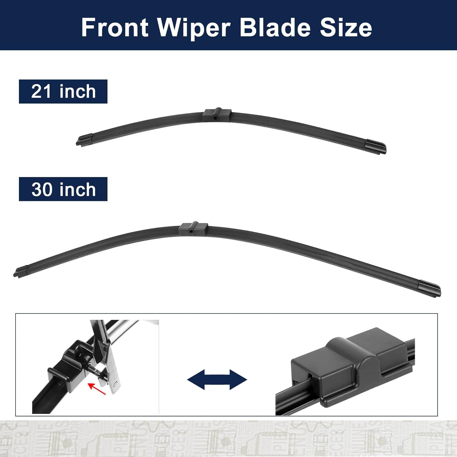 Front Windshield Wiper Blades for - 30 Inch + 21 Inch - Image 2