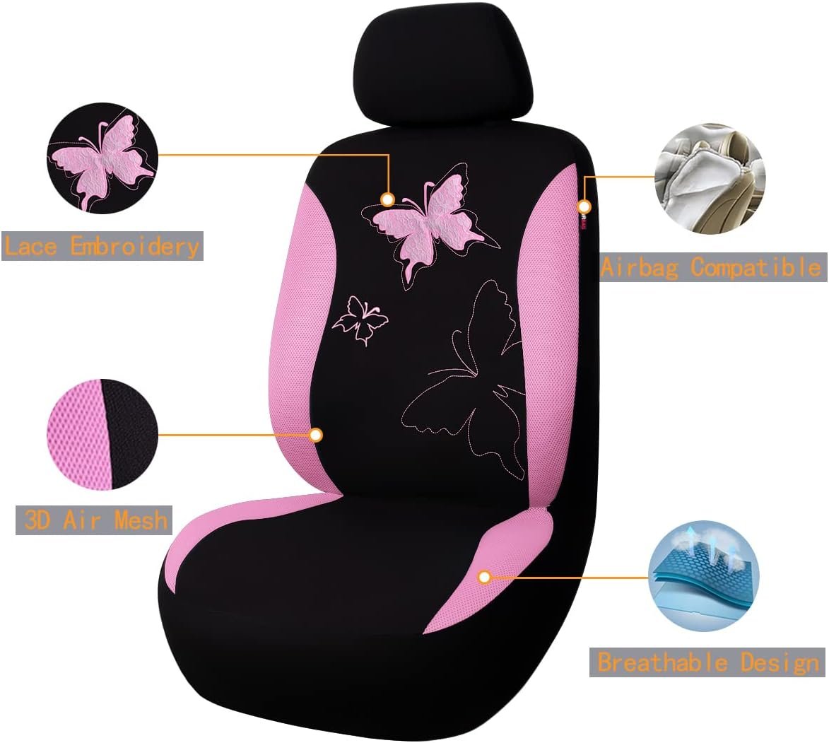 Butterfly car seat Covers ful Set Fashion Universal Lady Woman Female Rear Bench Split Colorized (Pink, Full Set -- Lace) - Image 2