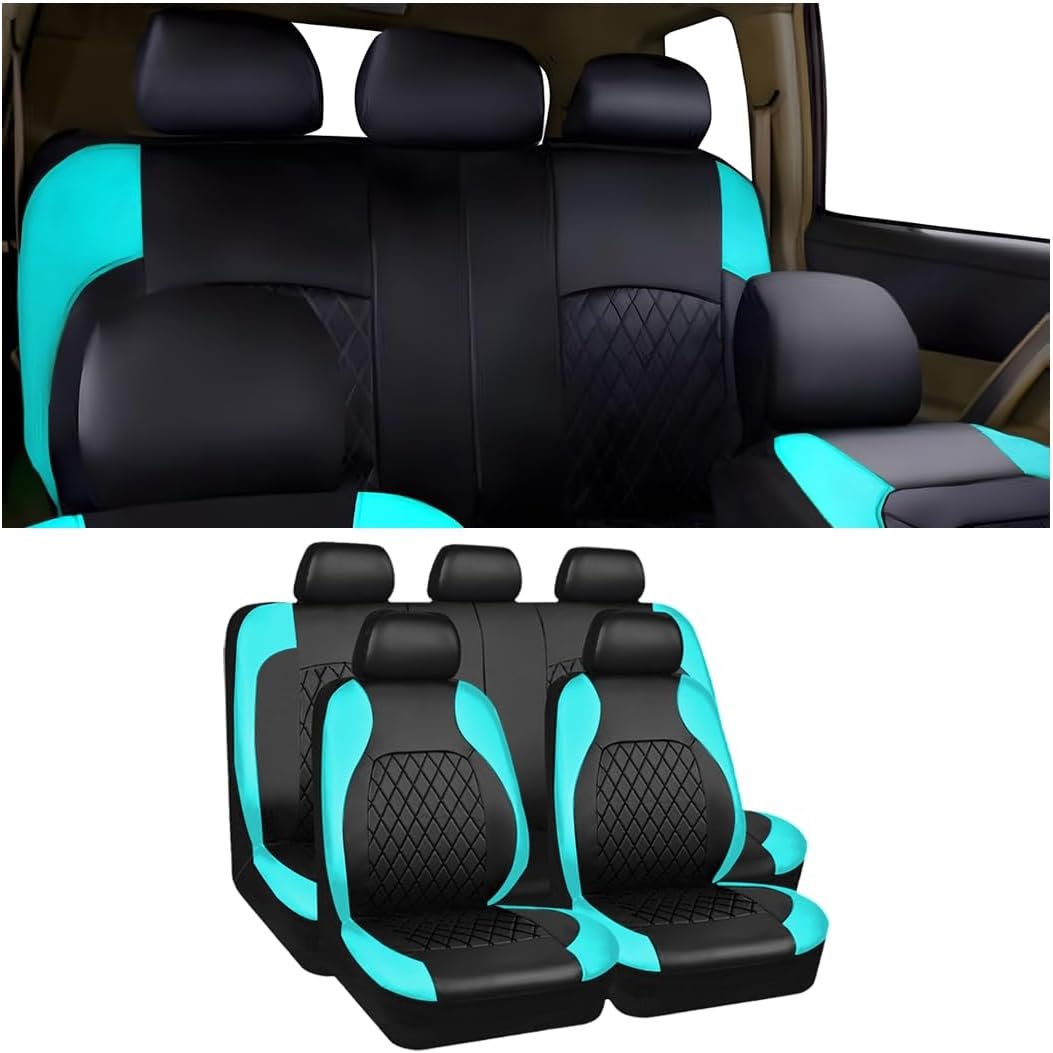 Pack of 9 Car Seat Covers, Car Seat Cover, PU Leather, Car Seat Covers for Front Seats and Rear Seats, Universal Car Interior Set for Most Cars, Saloons (Teal)