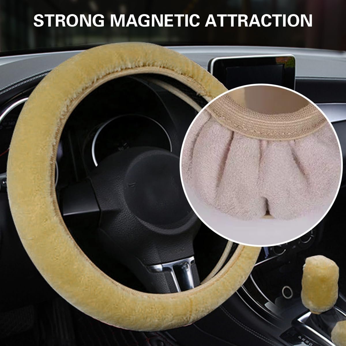 3 Pieces Car Steering Wheel Cover Anti-Slip, Universal Plush Telescopic Steering Wheel Protector, Universal Plush Telescopic Steering Wheel Protection, Warm Steering Wheel Cover, Handbrake - Image 2