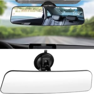 Car Rear View Mirror with Suction Cup, Anti Glare Wide Angle HD Auto Inside Rearview Mirror, 360 Degrees Adjustable Reduce Blind Spots, Universal for Vehicle, Marine, Boat, Truck, SUV, Van