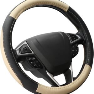 Black and Beige Microfiber Leather Steering Wheel Cover 15.5" - 16"
