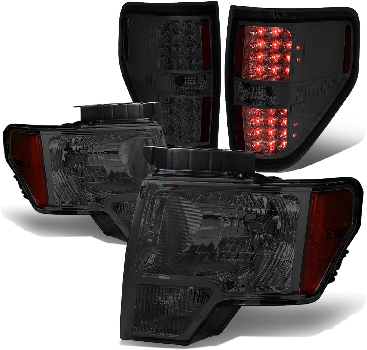 Compatible with 09-14 Pair Smoked Housing Amber Corner Headlight+Full LED Tail Lamp