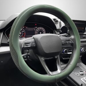 Steering Wheel Cover, Universal 15 inch,Latest Microfiber Leather, Breathable, Anti-Slip,Warm in Winter and Cool in Summer, Green