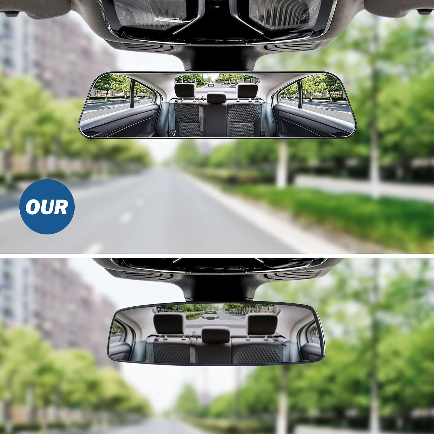 Rearview Mirror, 12 Inch Panoramic Interior Clip-on Wide Angle Convex Universal Rear View Mirror to Reduce Blind Spot Effectively for More Car SUV Trucks -Clear - Image 2