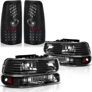 Headlights Tail Lights Assembly Compatible with 1999-2002 1500/2500, 2001-2002   3500 Clear Lens Replacement Headlights + Smoke Lens LED Taillights Combo