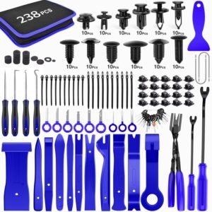238Pcs Trim Removal Tool, Auto Push Pin Bumper Retainer Clip Set Fastener Terminal Remover Tool Adhesive Cable Clips Pry Kit Car Panel Radio Removal Auto Clip Pliers (GRC-207)