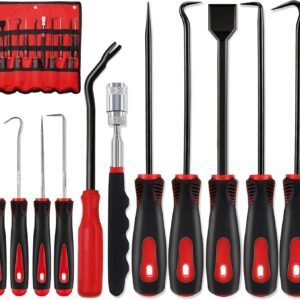 11Pcs Carbon Steel Precision Pick & Hook Set with Scraper and Magnetic Telescoping Tool Kit for Remove Automotive Electronics Maintenance Hoses Gasket Hand Pick Up Tools