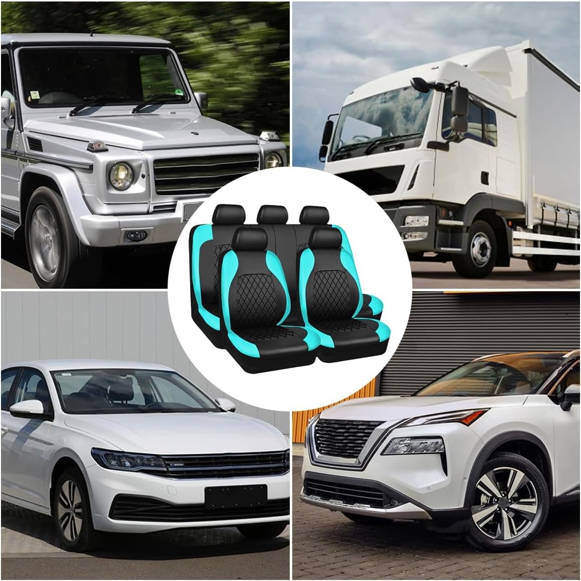 Pack of 9 Car Seat Covers, Car Seat Cover, PU Leather, Car Seat Covers for Front Seats and Rear Seats, Universal Car Interior Set for Most Cars, Saloons (Teal) - Image 2