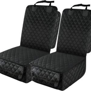 Waterproof Front Seat Car Cover 2 Pack, Full Protection Dog Car Seat Cover with Side Flaps, Nonslip Scratchproof Front Seat Cover Fits for Cars, Trucks, SUVs, Jeep …
