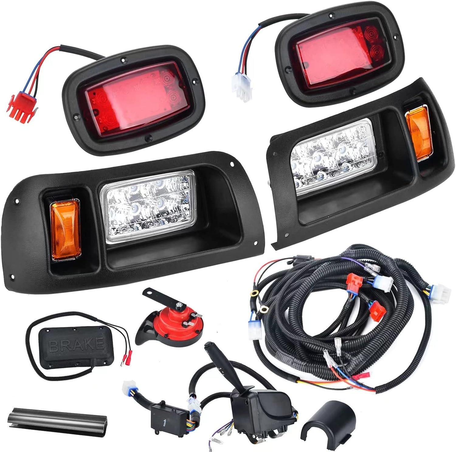 LED Headlight Tail Light Kit Compatible with Golf Carts 1993-UP 12V Street Legal Light Kit with Turn Signal Wire Harness Compatible with for Gas and Electric