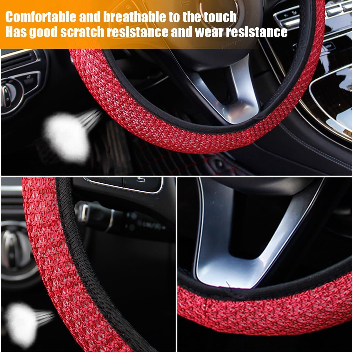 Universal Car Steering Wheel Cover, Universal Steering Wheel Cover, Car, Elastic Steering Wheel Cover, Breathable Ice Silk, Non-Slip, Odourless, Ice Silk, Non-Slip Car Steering Wheel Cover - Image 2