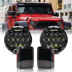 Upgraded NEW 2000% Bright  headlights（Black）+JK Tail Lights (Smoke) LED lights for  JK/TJ/LJ 1997-2020(headlights),  JK JKU 2007-2018(taillights)