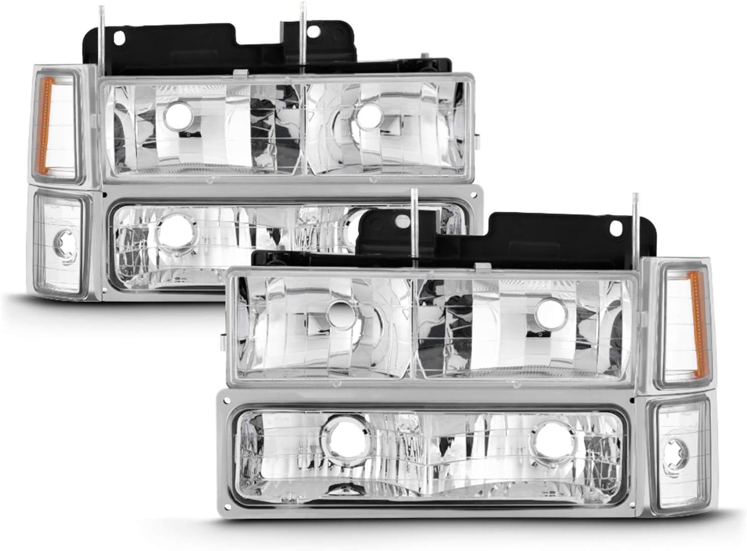 - Fits 1994-1998 C/K 1500 2500 3500 Chrome Headlights + Corner + Signal Lamp + LED Red Tail Lights Pair - Image 2