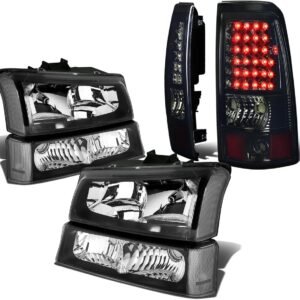 Headlight with Tail Light Assembly Compatible with 1st Gen, 4pc Pair of Black Clear Corner Headlight & Smoked Lens LED Tail Light