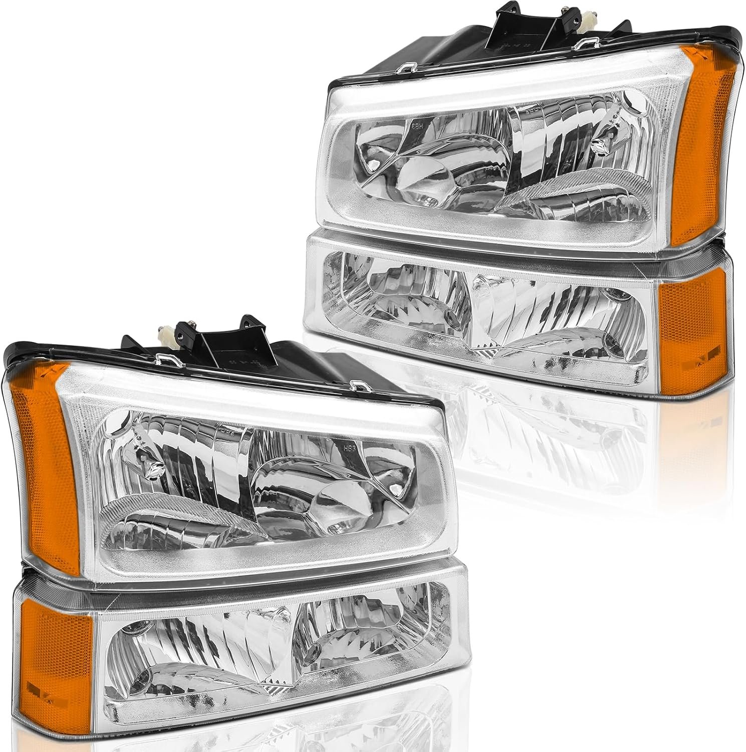 Headlights & LED Taillights Combo Kit for 2003-2006 1500 2500 3500 & 2007 Classic Replacement Head/Black Rear Brake Tail Lights Lamps Assembly (LH RH Full Set),Chrome - Image 2