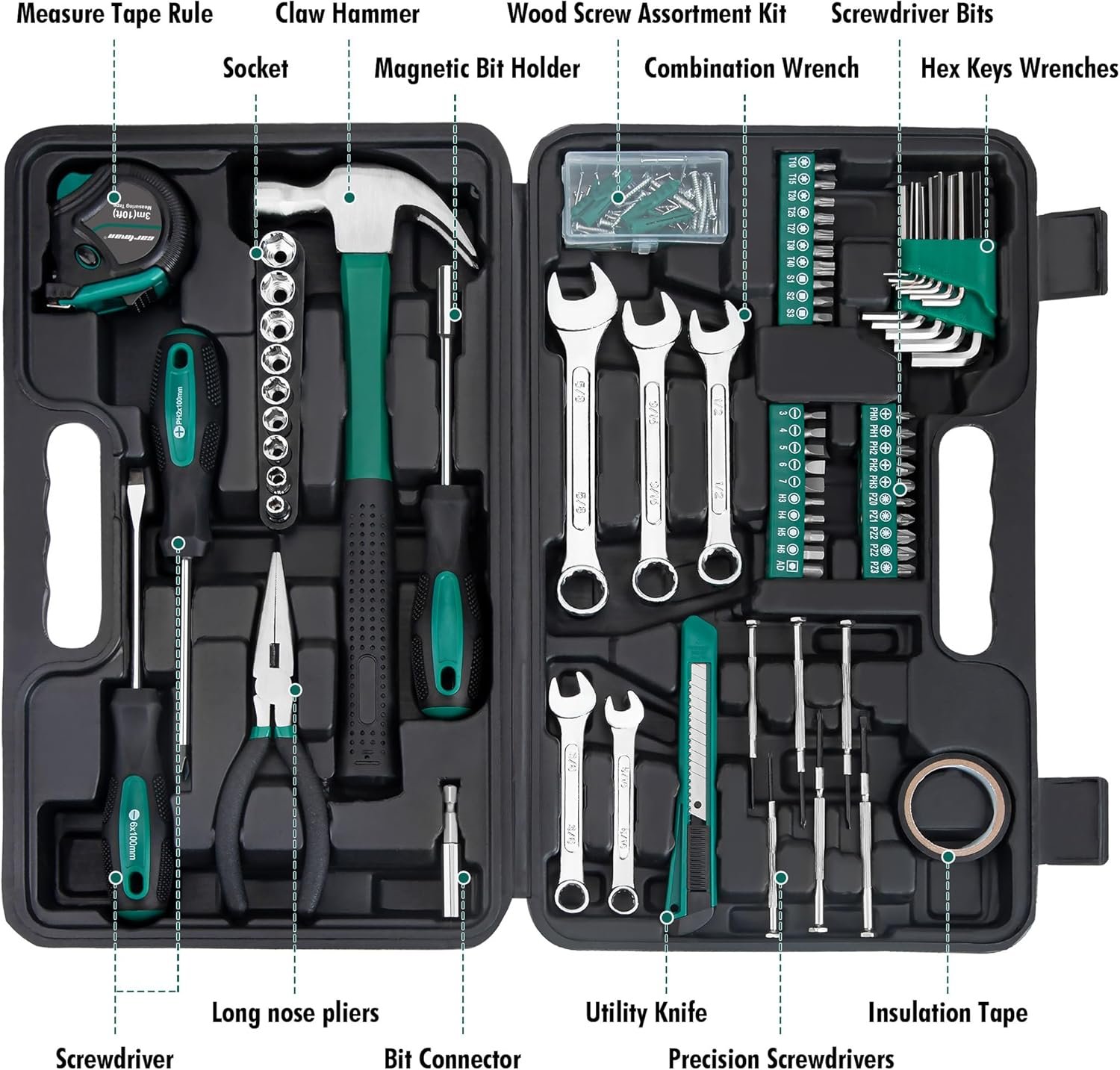 148 Piece Automotive and Household Tool Set Perfect for Car Enthusiasts and DIY Home Repairs Green - Image 2