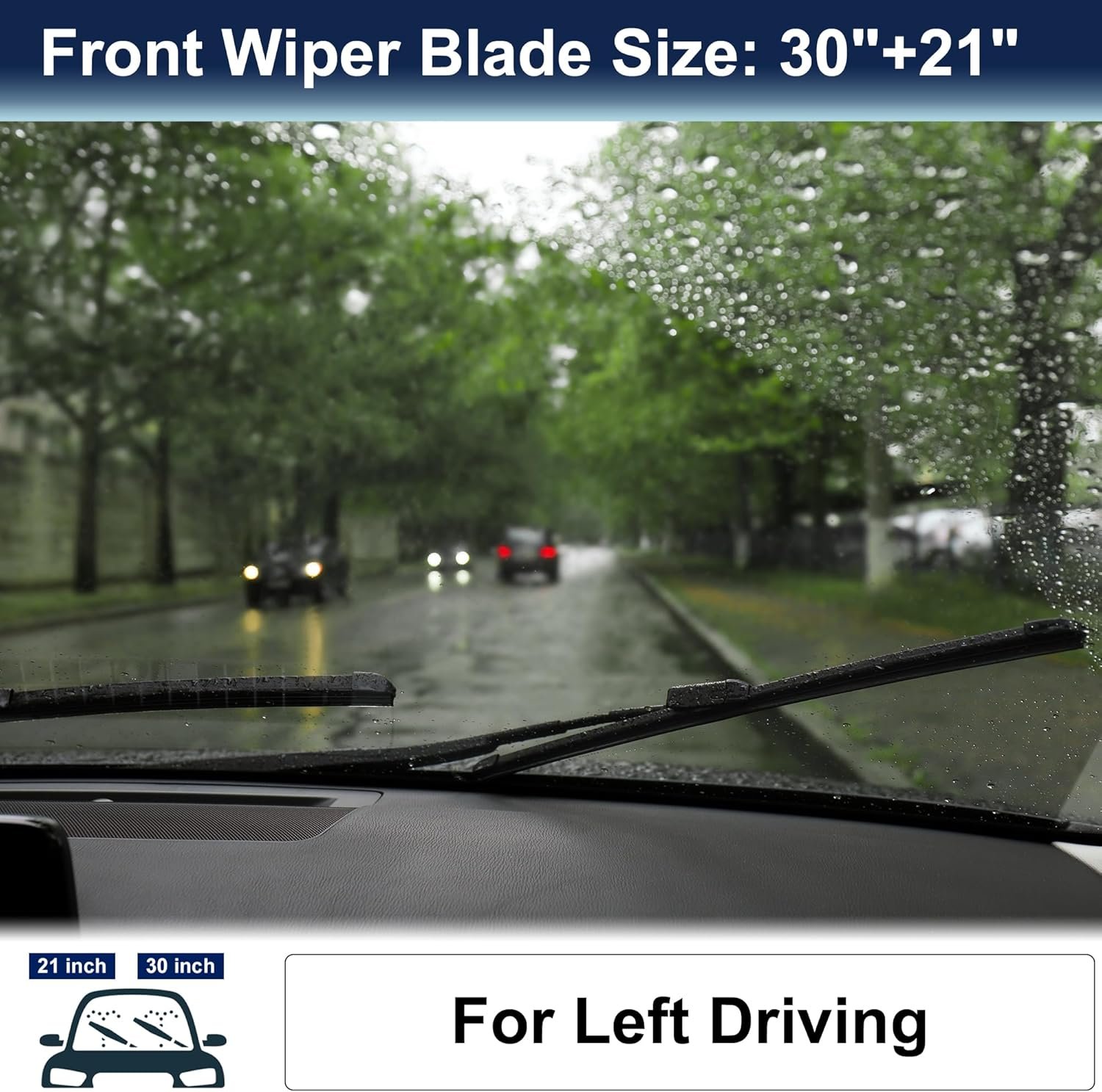 1 Pair 30"+21" Front Windshield Wiper Blade for I3 Windscreen Wiper OE Replacement Set All-Seasons Side-Lock, Not J/U Hook - Image 2