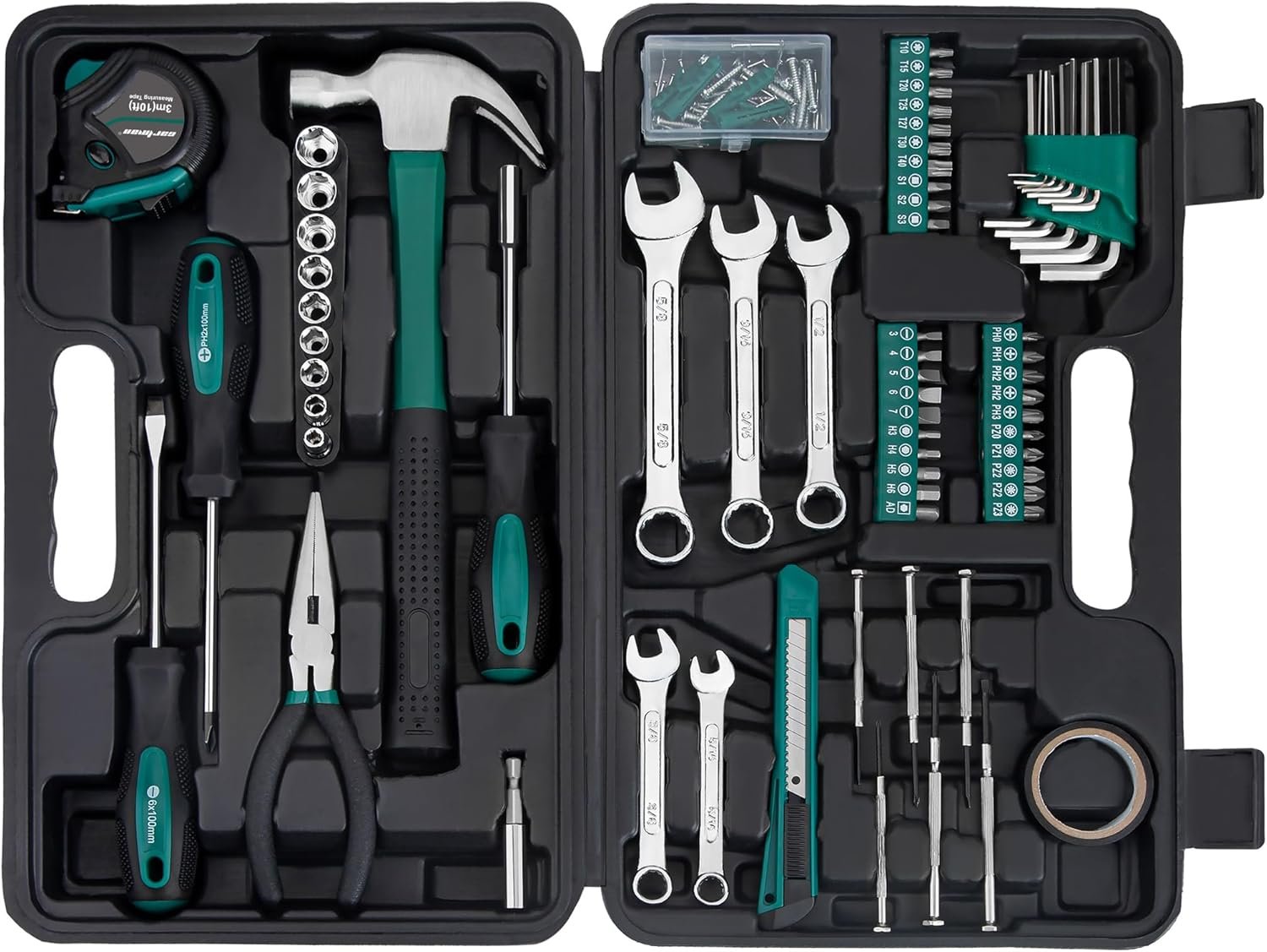 148 Piece Automotive and Household Tool Set Perfect for Car Enthusiasts and DIY Home Repairs Green
